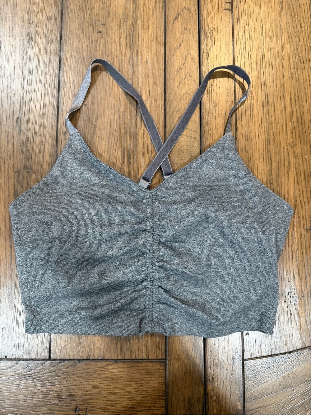 Gray Ruched Front Sports Bralette with Crisscross Straps